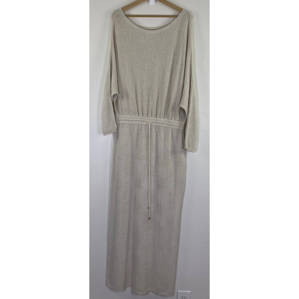 Seven Wonders Florida Maxi Dress Womens XS Beige Knit Drawstring Waist Coastal